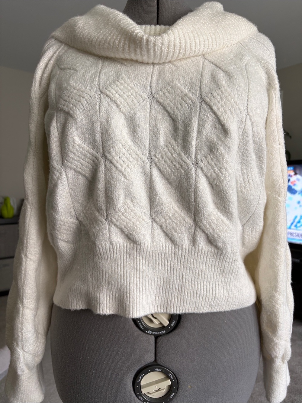 Women's Cream Cable Cowl-Neck Sweater